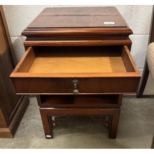 1427 - A mahogany Chinese style side table/pot stand. COLLECT ONLY.