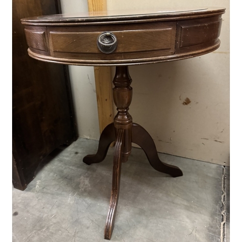 1444 - A dark wood stained drum table with display cabinet top COLLECT ONLY