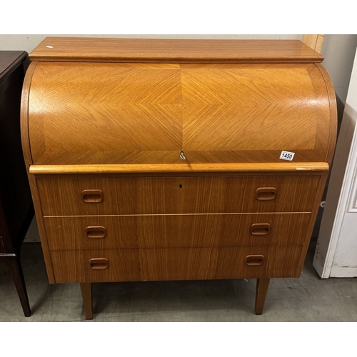 1450 - A retro teak barrel top roll top desk COLLECT ONLY