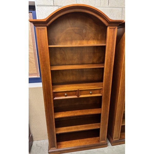 1435 - A pair of dark wood stained bookcases with drawers - 95cm x 193cm A/F COLLECT ONLY