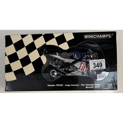 349 - A Minichamps 1/12 Yamaha YZR-M1 Jorge Lorenzo signature model with certificate of authentication