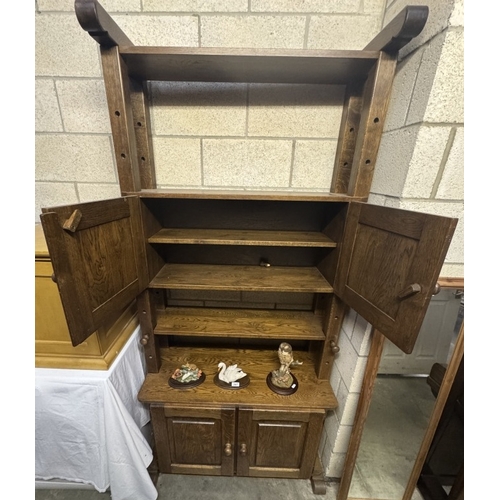 366 - A solid oak wall unit with adjustable cupboard & shelf COLLECT ONLY