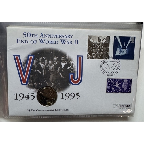 1200D - An interesting album of 20 coin covers & other coin sets including US $5 Pearl Harbour, UK Jubilee £... 