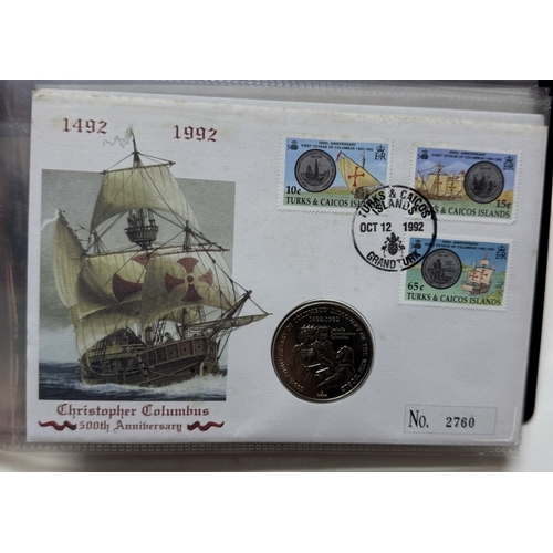 1200D - An interesting album of 20 coin covers & other coin sets including US $5 Pearl Harbour, UK Jubilee £... 