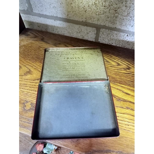 392 - A vintage leather Flor De Tabacos cigar box with cigars & 2 cigarette tins including Craven A