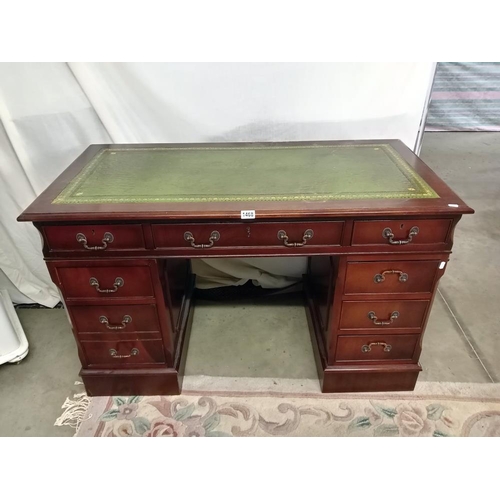 1468 - A dark wood stained double pedestal desk with leather insert COLLECT ONLY