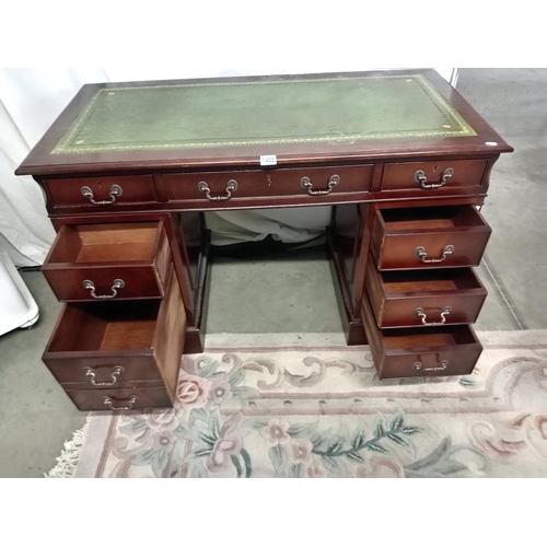 1468 - A dark wood stained double pedestal desk with leather insert COLLECT ONLY