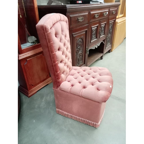 395 - A pink Draylon deep buttoned bedroom chair