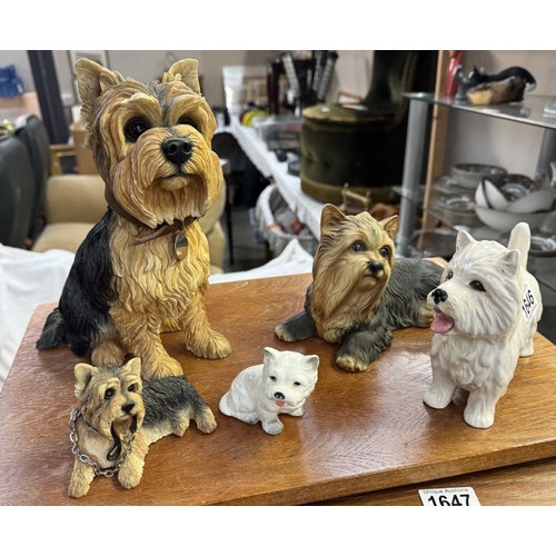 1646 - 3 Yorkshire Terrier figures & 2 Westies