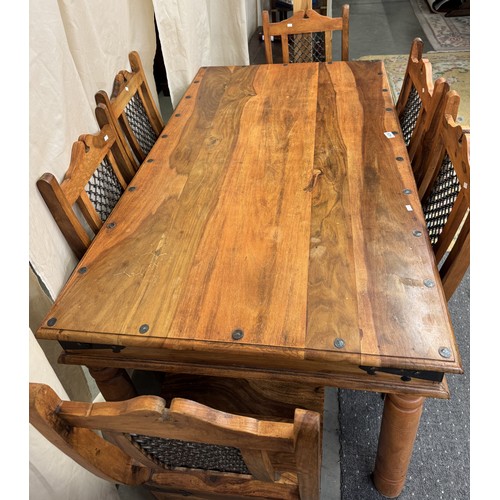 1406 - A John Lewis Maharani teak kitchen table & 6 chairs with iron nailed top 92cm x 162cm x 78cm high CO... 