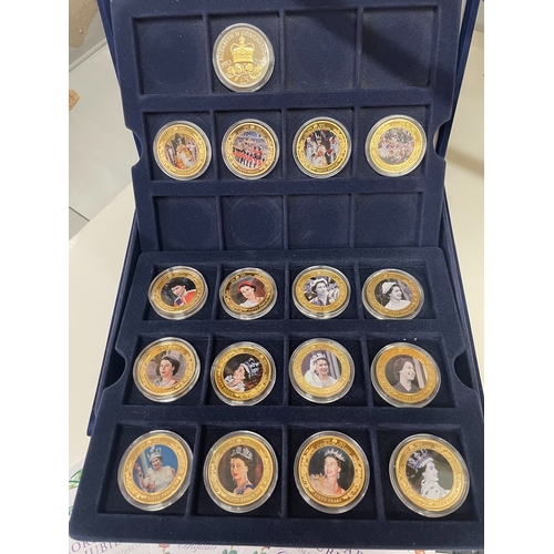 1115 - A cased set of 16 1953 - 2013 Coronation Jubilee gold plated coins and a £5 coin.