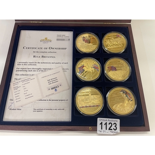 1123 - A cased set of six Rule Britannia coins with certificate.