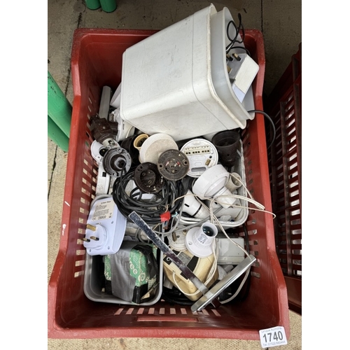 1740 - 2 trays of electrical items including sockets