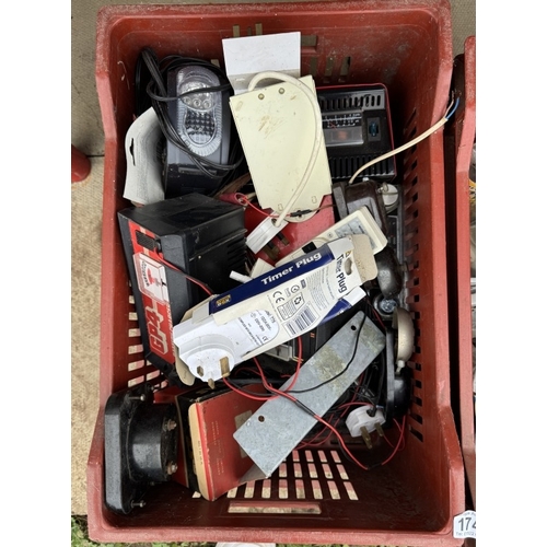 1743 - 2 boxes of electrical items including battery charger & timer plug etc. COLLECT ONLY