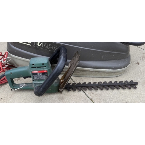 1750 - A Flymo Turbo 330 electric mower & Bosch hedge trimmer - Both working COLLECT ONLY