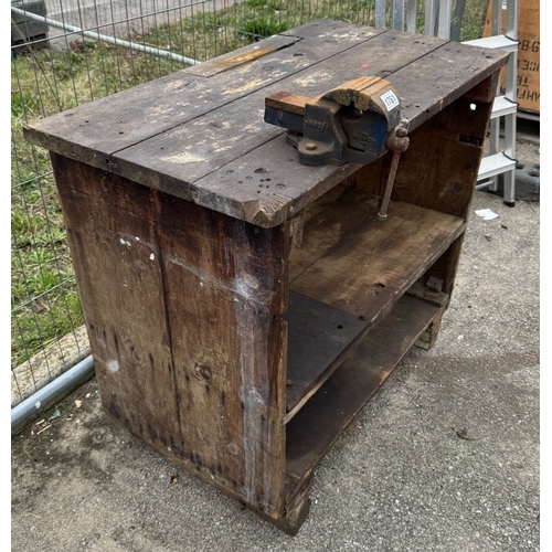 1761 - A wooden work bench with vice COLLECT ONLY