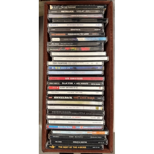 1807 - A box of CDs including Metallica, Foo Fighters, Nickelback etc & A Sanyo camcorder