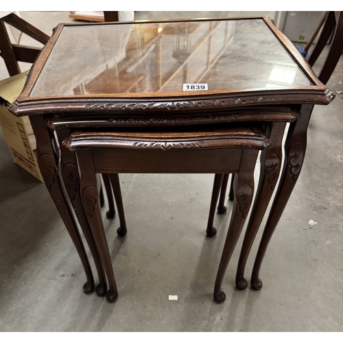 1839 - A vintage nest of tables with glass tops COLLECT ONLY