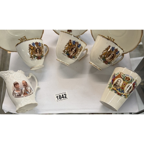 1842 - A quantity of commemorative cups, saucers, jug & beaker