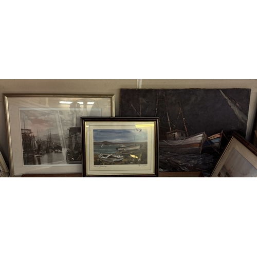 1859 - A quantity of nautical themed prints, paintings etc including a set of 3 Henry Redmore sailing print... 