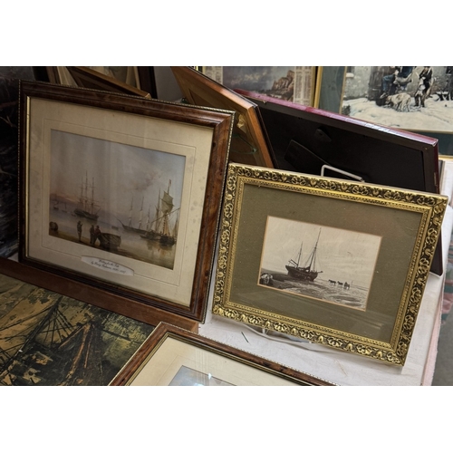 1859 - A quantity of nautical themed prints, paintings etc including a set of 3 Henry Redmore sailing print... 