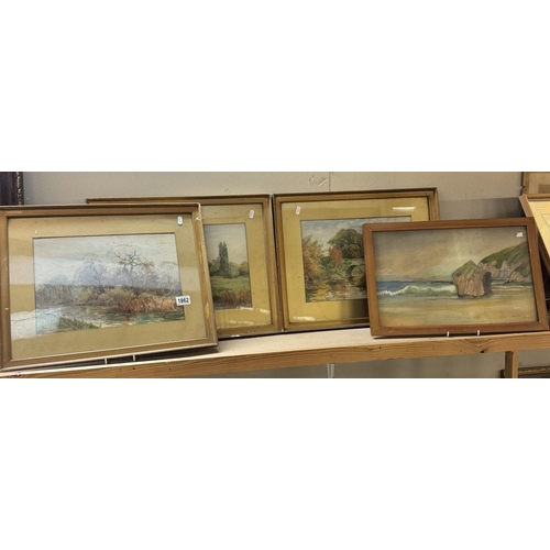 1862 - 3 gilt framed watercolours of the countryside and one of Bedruthan Cornwall by M.Banfield COLLECT ON... 