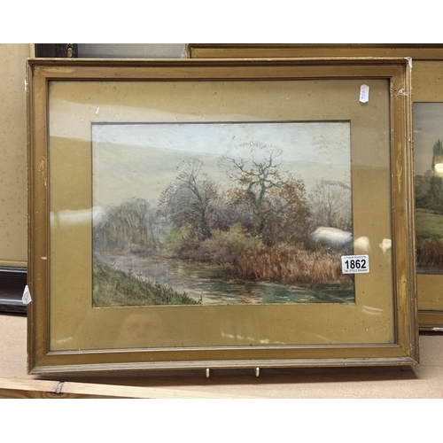 1862 - 3 gilt framed watercolours of the countryside and one of Bedruthan Cornwall by M.Banfield COLLECT ON... 