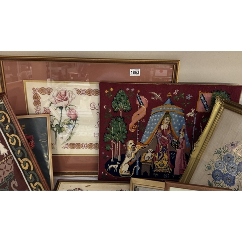 1863 - A quantity of wool work tapestries etc COLLECT ONLY