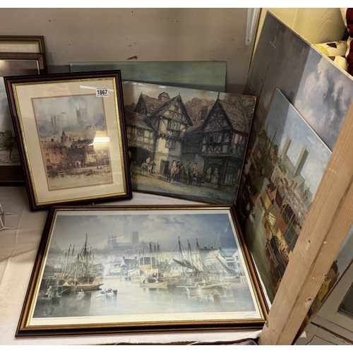 1867 - A painting on board of Lincoln from the Brayford 1981 & other prints of Lincoln and similar COLLECT ... 