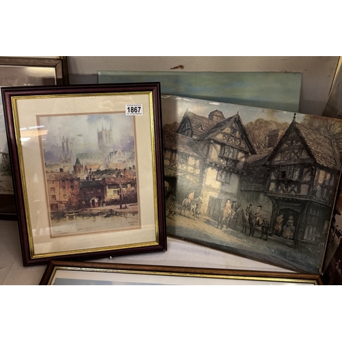 1867 - A painting on board of Lincoln from the Brayford 1981 & other prints of Lincoln and similar COLLECT ... 