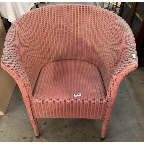 1870 - A pink painted Lloyd Loom style conservatory armchair COLLECT ONLY