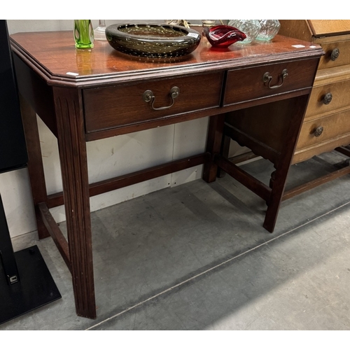 1889 - A mahogany two drawer side table / desk COLLECT ONLY