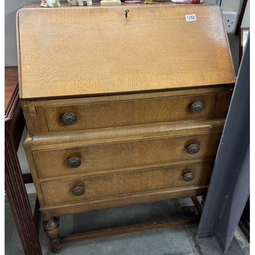 1892 - A mid 20th century oak bureau, COLLECT ONLY.