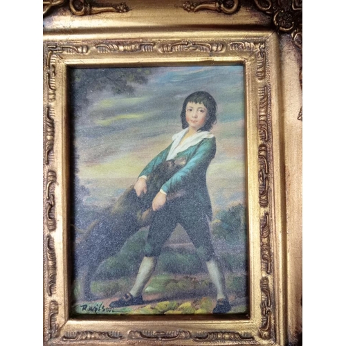 1651 - An Ormalu gilt framed enhanced print of a boy with dog