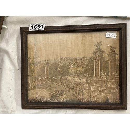 1659 - 2 Early oak framed tapestries of Paris. 26 x 21cm