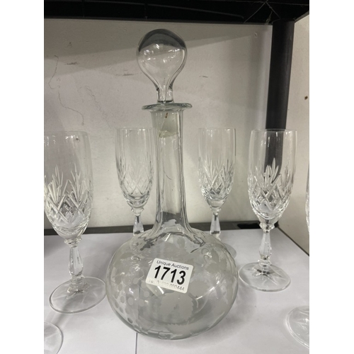 1713 - A decanter & 6 glasses COLLECT ONLY.