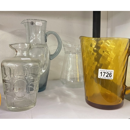 1726 - 4 glass jugs COLLECT ONLY.