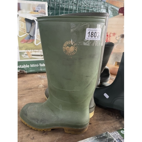 1803 - 3 pairs of wellington boots, 2 size 7 & 1 size 9 including Dunlop