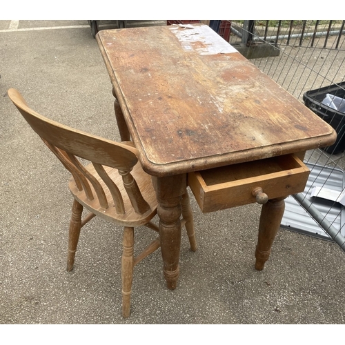 1805 - A rustic kitchen table & a chair COLLECT ONLY