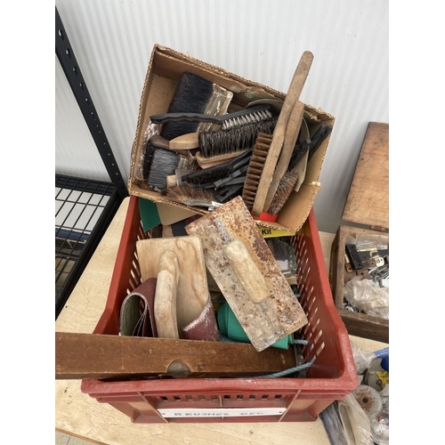 1814 - 5 boxes of mixed items including paint brushes, screws, bolts & electrical COLLECT ONLY