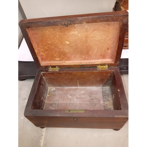 1742 - A 19th century mahogany sarcophagus tea caddy & a bamboo dome top box with strung joints