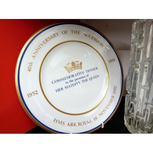 1745 - A SKLO Union glass maze vase, Royal Copenhagen 1976 Olympic plate & a Spode plate