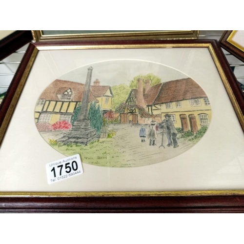 1750 - 5 framed watercolours of country scenes