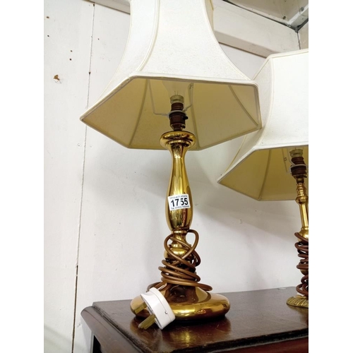 1755 - Two brass table lamps with shades, COLLECT ONLY.