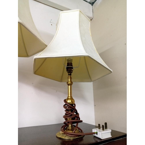 1755 - Two brass table lamps with shades, COLLECT ONLY.