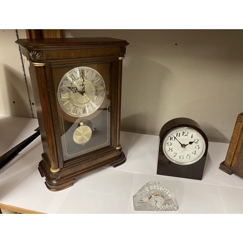 1855 - An Enfield mantle clock, a London clock, company clock & 2 other clocks