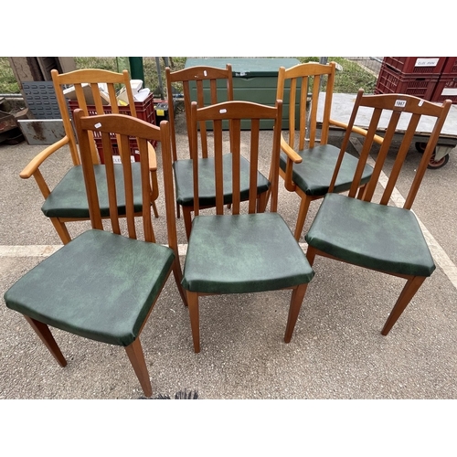 1867 - 6 wooden chairs with leather/leatherette seats COLLECT ONLY