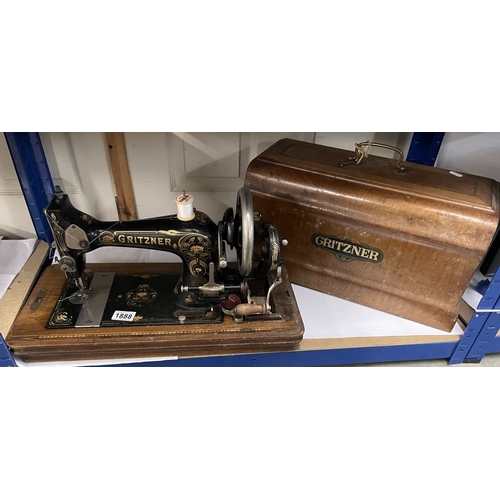 1888 - A vintage cased Gritzner hand operated sewing machine. COLLECT ONLY.