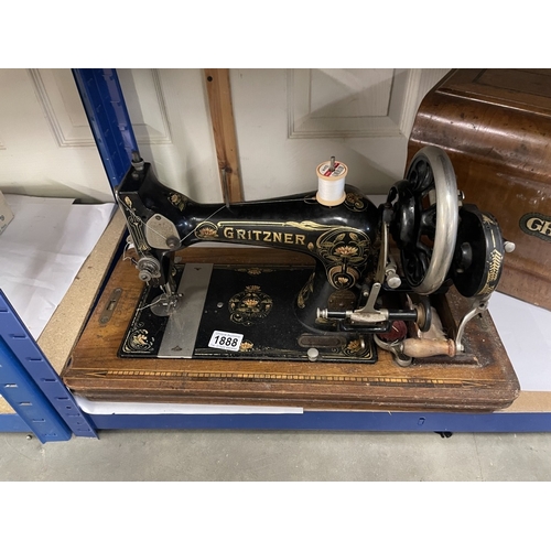 1888 - A vintage cased Gritzner hand operated sewing machine. COLLECT ONLY.