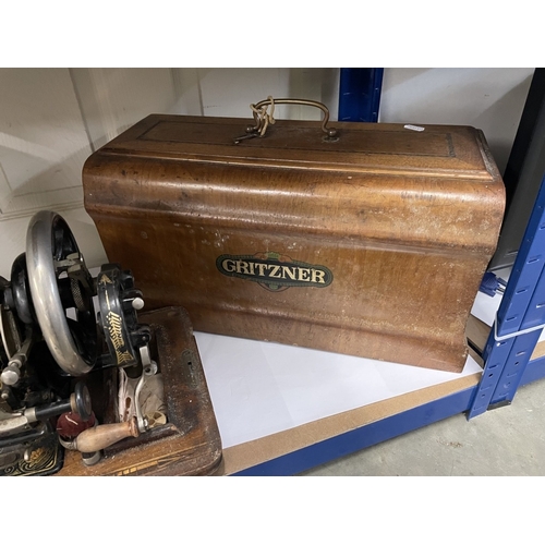 1888 - A vintage cased Gritzner hand operated sewing machine. COLLECT ONLY.